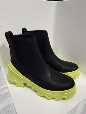 Sorel Black Chelsea Boots with Neon Yellow Platform Sole